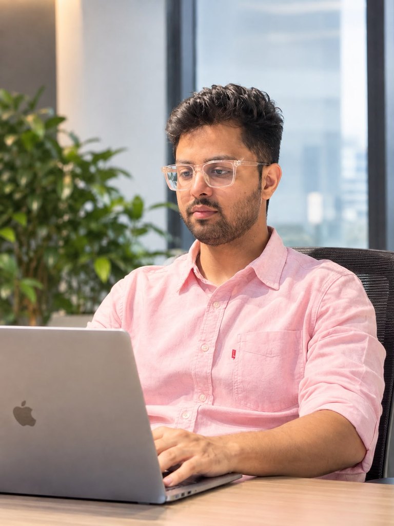 Nikhil Kumar working at a laptop